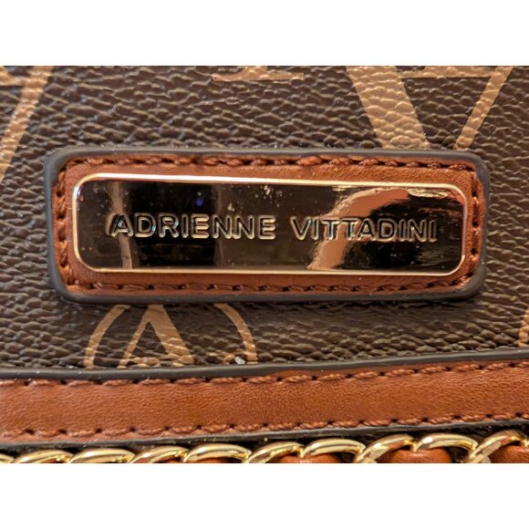 Adrienne Vittadini Brown Monogram Chain Strap Crossbody Bag Faux Leather - Picture 16 of 16